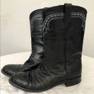 Ferrini Black Full Quill Ostrich Leather Boots